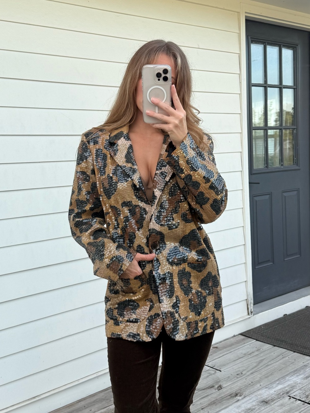 Leopard sequins vintage jacket and skirt